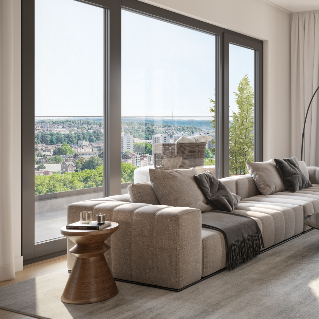 Vue intérieure salon et terrasse Belvédère de la Marina