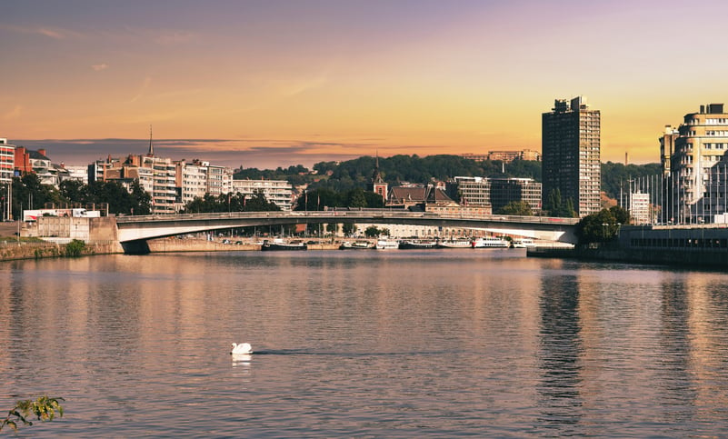 Vue sur Liège, la Meuse au lever du soleil